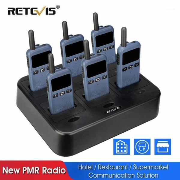 Walkie Talkie 6 pezzi Retevis RB619 Radio PMR RB19 Radio FRS + 1pc Caricatore a sei vie + 6 pezzi Auricolari Walkie-Talkie Hotel Restaurant1