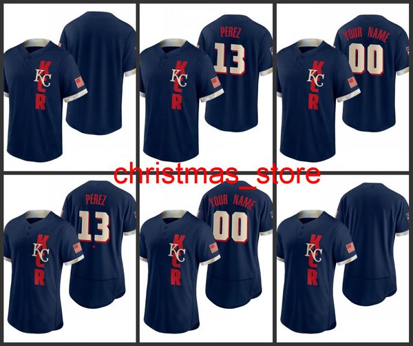 Uomo Donna Youth # 13 Salvador Perez Custom Navy 2021 All-Star Game Maglie