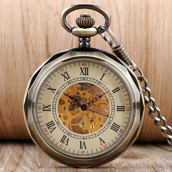 

2016 fashion mechanical hand wind pocket watch fob watches vintage retro clock with chain t200502, Slivery;golden