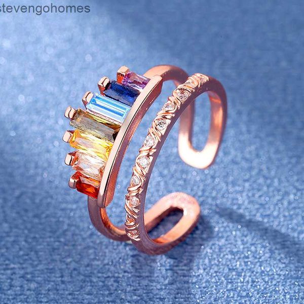 

crown new korean rainbow version micro inlaid zircon women's fashion opening adjustable index finger joint tail ring, Silver
