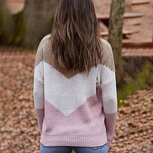 

seetores de mujer para invierno женщины мода v-образным вырезом свободные цвета контрастные с длинными рукавами свитер топы camisolas de inv, White;black