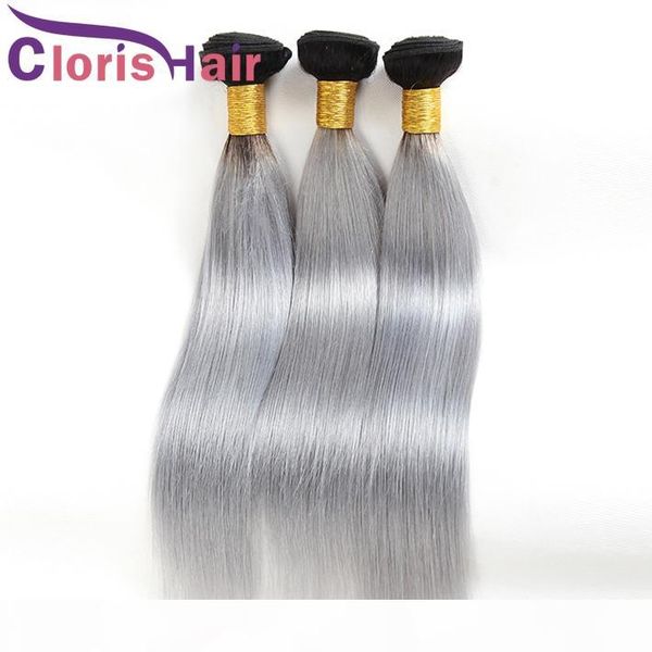 

ombre virgin малазийского silky straight связка dark root 1b серого цвет человек ткет волосы straight двухцветного серый extensions для опто, Black