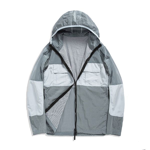 

Metal nylon material spring and autumn thin Men's Jackets fashion brand casual coat windbreaker trendy Hooded Outerwear Loose coats, Gray