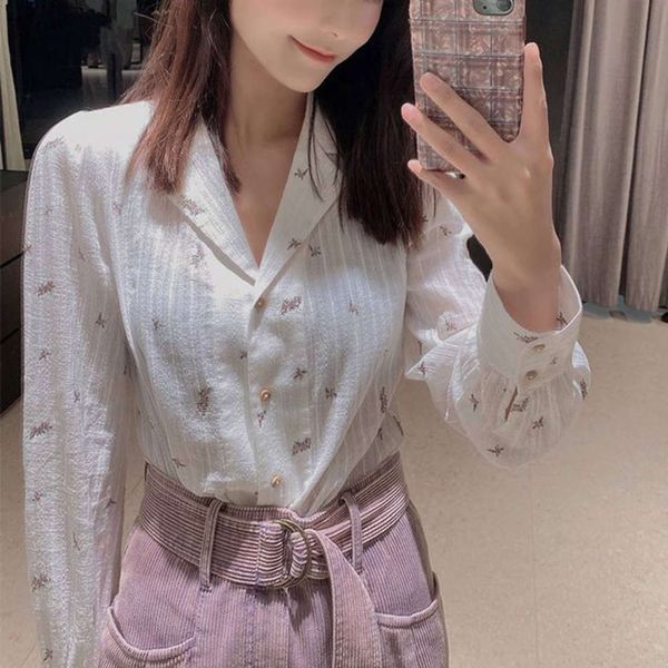 

profsional amashite early spring personalized embroidered loose v-neck small frh fashion art shirt women's wear, White