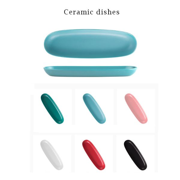 

oval rectangular ceramic plate home dim sum plate cooking sushi plate dish