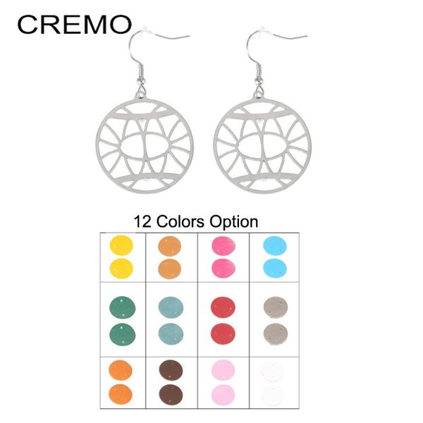 

dangle & chandelier cremo interchangeable leather solaire hoop hanging earring jewelry stainless steel round pendant charm, Silver