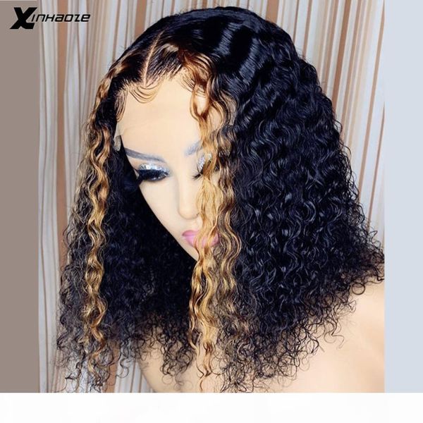 

highlight wet and wave short bob wigs 150 density colored human hair 13x4 deep water wave short bob lace front human hair wigs, Black;brown