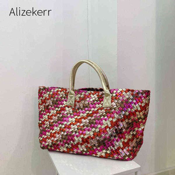 

evening bags color woven large capacity tote bag women korean designer luxury retro soft purse and handbag shoulder bag 220315