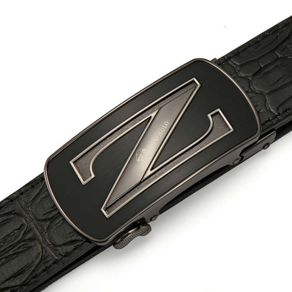 

men's real crocodile pattern head leather with automatic belt buckle, Black;brown