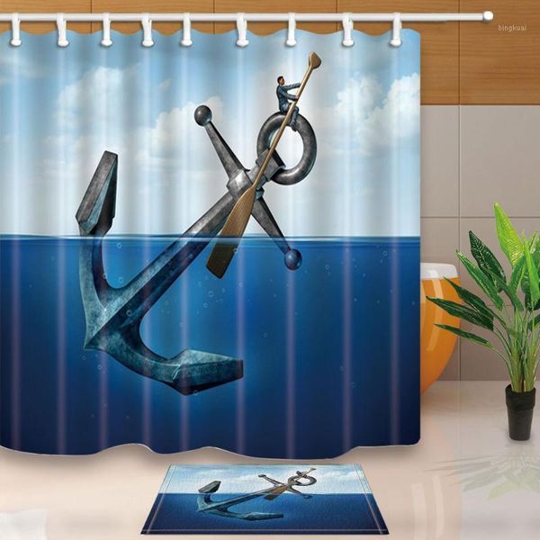 

maritime shower curtains anchor in blue sea bathroom curtains creative design waterproof and mildew proof with 12 hooks washable1