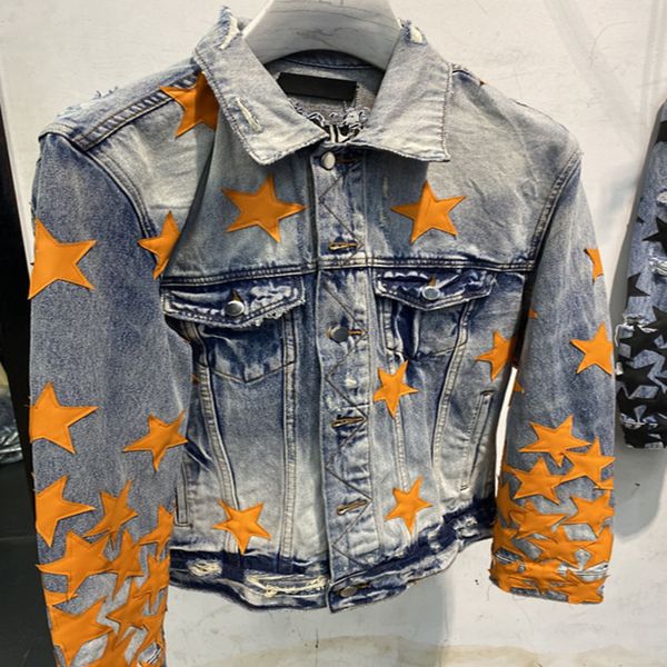 

22SS Digner Mens et Fashion Casual Men Denim Quality High Street Five Stars Coat Euro Version M-3XL, Black;brown