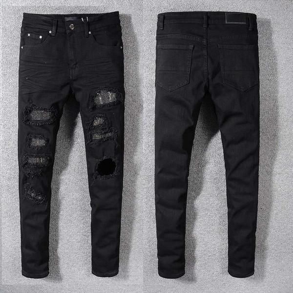 

mens jeans denim ripped jeans for men skinny broken style hole bike motorcycle rock revival pants hip hop zipper ripped men jeans, Blue