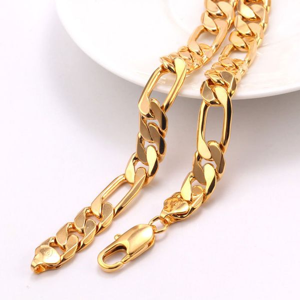 

mens solid gold gf flat cuban link chain real heavy plated curb necklaceq0115, Golden;silver
