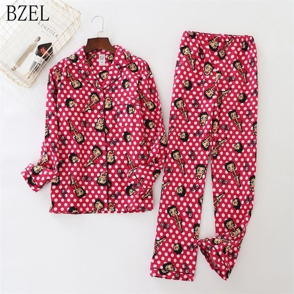 BZEL 2 ADET Pamuk Pijama Setleri Sevimli Karikatür Kız Ev Pijama Kadınlar Artı Boyutu Pijama Yeni Stil Pijamas Femme Homewear Mujer Y200708