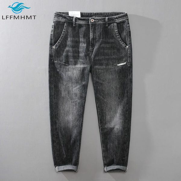 

male autumn fashion streetwear casual loose denim trousers letter embroidery korean style straight wild trendy mens jeans pants, Blue