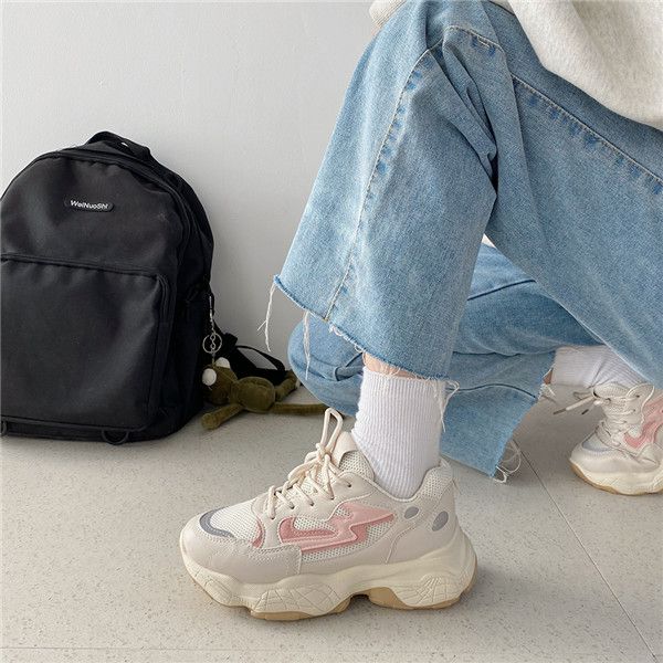 

women trendy retro daddy shoes female wisdom white sneakers winter pink plus velvet casual all-match 36-40