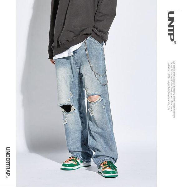 

2021 mens cool blue jeans streetwear ripped destroyed stretch korean hip hop pants with holes men fashion kpop caro jeans male1