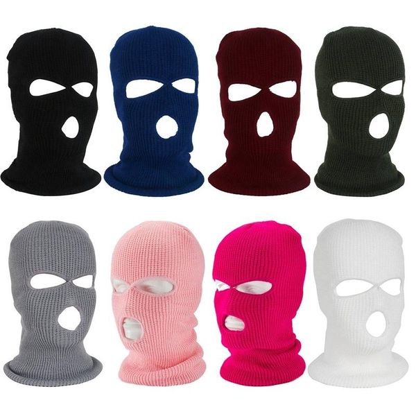 

full face cover 3 hole balaclava knit hat army tactical cs winter ski cycling warm scarf beanie hat scarf, Black