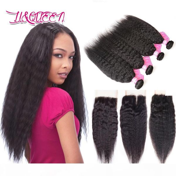 

brazilian virgin human hair lace closure 4 boundles with lace closure human hair full density kinky straight weaves closure, Black;brown
