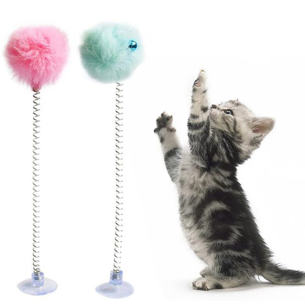 

cat toys dorakitten 2pcs/set teaser wand plush ball bell decor spring suction cup interactive toy pet supplies favor