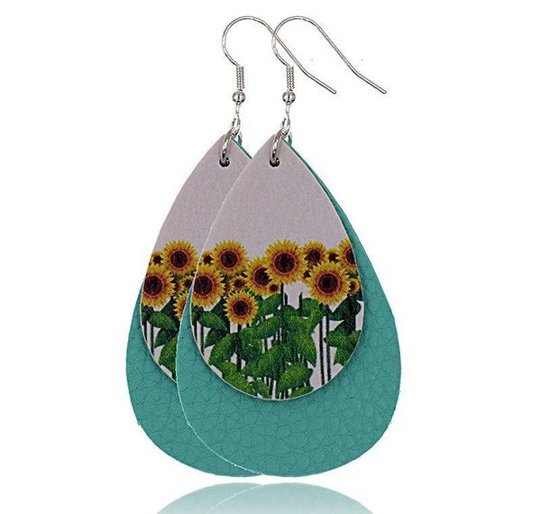 

sunflower printed faux leather teardrop earrings colorful layered flower pattern water drop earrings crea wmtcwo yycolor