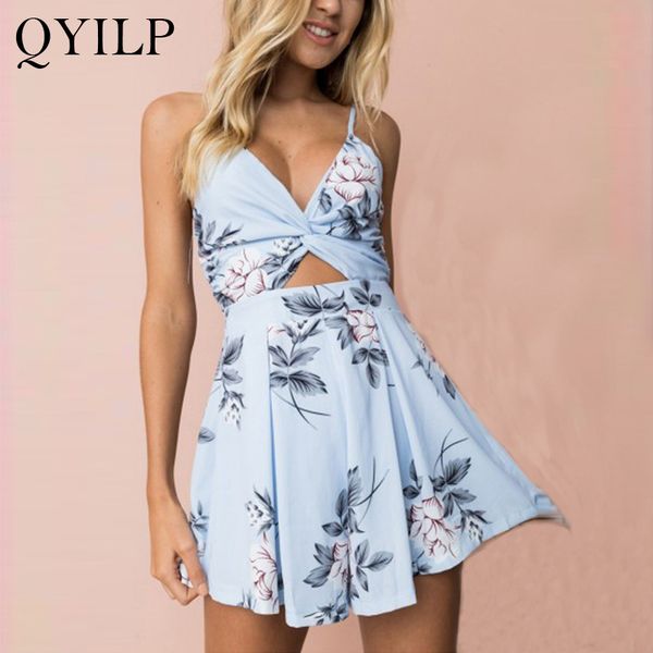 

qyilp women's print jumpsuit shorts casual loose summer v-neck beach rompers sleeveless bodycon party playsuit t200704, Black;white