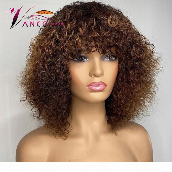 

curly human hair full machine made wig 180 density brazilia human hair wigs for black women remy hair no glue no gel, Black;brown