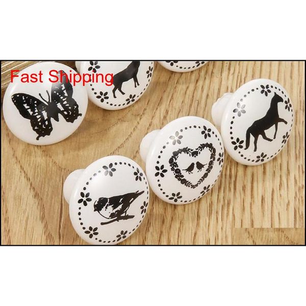 

garden home black & white printed decorative round ceramic knob, cabinet hardware, modern wardrobe furniture do qylrwf yh_pack