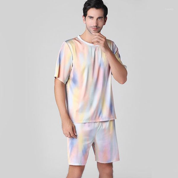 

spring summer autumn men satin silk pajamas sets of t-shirt & shorts male pijama sleepwear leisure home clothing1, Black;brown