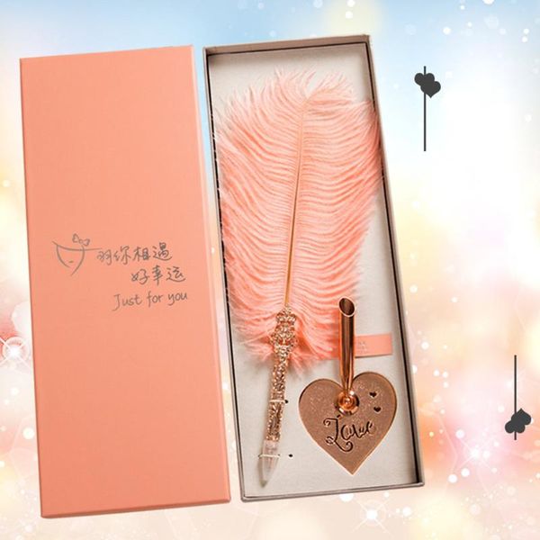 

party favor vintage student wedding supplies calligraphy feather dip pen+ heart shaped pen holder kit students stationery gifts box dropship