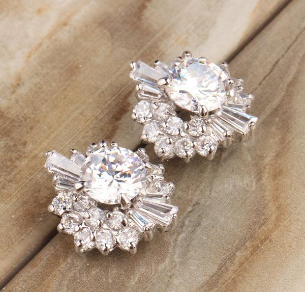 

hoop & huggie arrival beauty white zircon silver plated argent clip earring s5117, Golden;silver