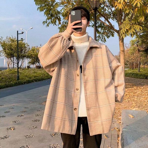 

men's wool & blends literature gray long sleeve loose woolen overcoat cashmere trench male snow jackets business coats m-2xl, Black