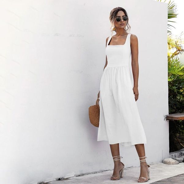 

casual dresses spaghetti strap a line party dress elegant summer beach solid color midi sundress vestidos shyloli fashion bodycon, Black;gray