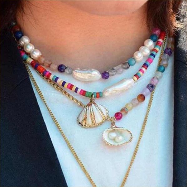 

lady bohemian shell collar choker necklace women summer party gifts multi color handmade simulated pearl statement necklace, Golden;silver