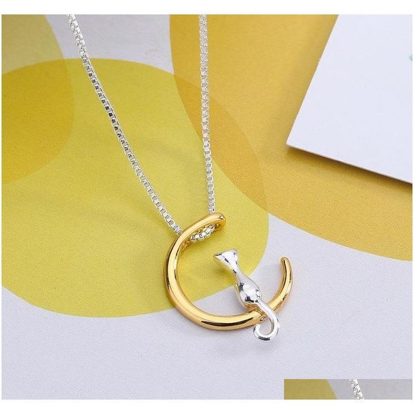 

fashion jewelry cute moon cat pendant necklace women sqcejs queen66, Silver