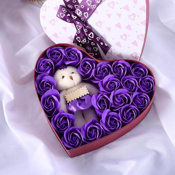 

rose bath body flower floral soap scented rose flower with bear doll and heart shaped gift box valentine day wedding party gifts