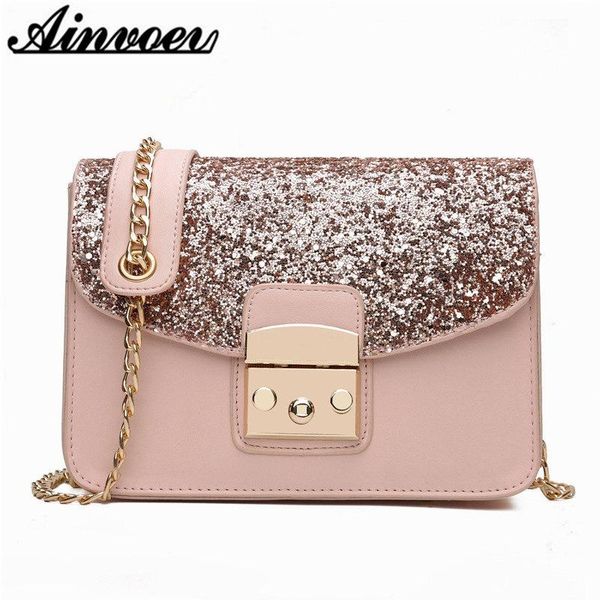 

ainvoev fashion handbag women pure color crossbody shoulder bag cover solid pu leather versatile sequins flap