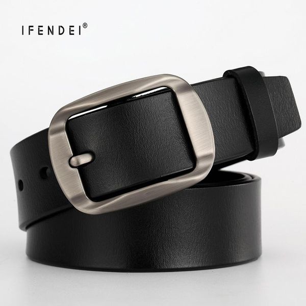 

ifendei men belt for men cowskin genuine leather personality belt buckle quality male brown strap vintage jeans, Black;brown