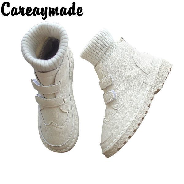 

boots careaymade-artistic model soft soled handmade women's style simple small fresh wool mouth casual, Black