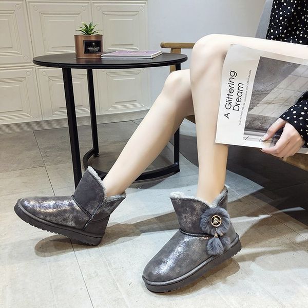 

new women glitter snow boots short plush woman new warm soft ladies ankle fur boot winter fur bling platform female botas mujer, Black