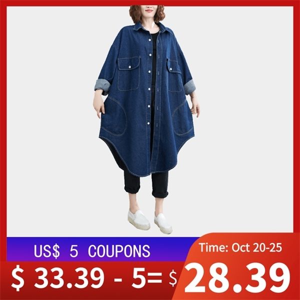 

oladivi oversized plus size women pocket jean trench coat fashion lady casual denim coat loose outerwear female overcoat 8xl 7xl 1031, Tan;black
