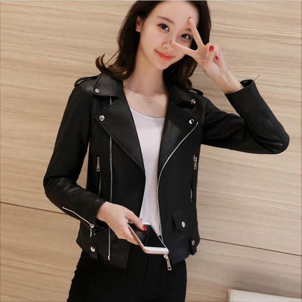 

2020 new autumn women pu leather jacket woman zipper short coat female black punk bomber faux leather outwear for women