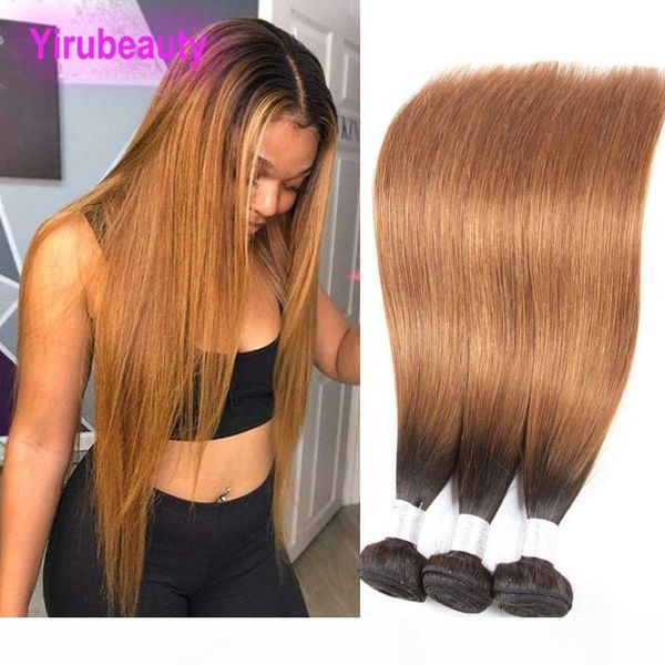 

brazilian virgin hair 1b 30 ombre human hair wefts 10-28inch 3 bundles 1b 30 hair products two tones color yiruhair, Black