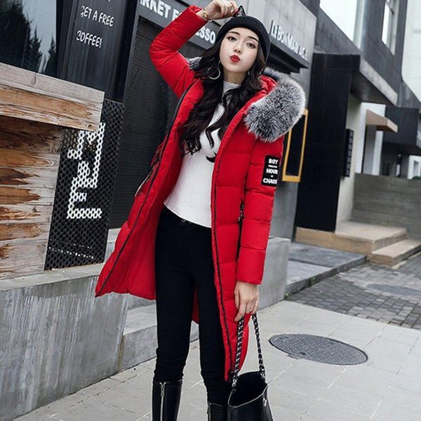 

2020 new winter jacket women's warm fashion bow belt fox fur collar coat long dress women's thick coat, Black