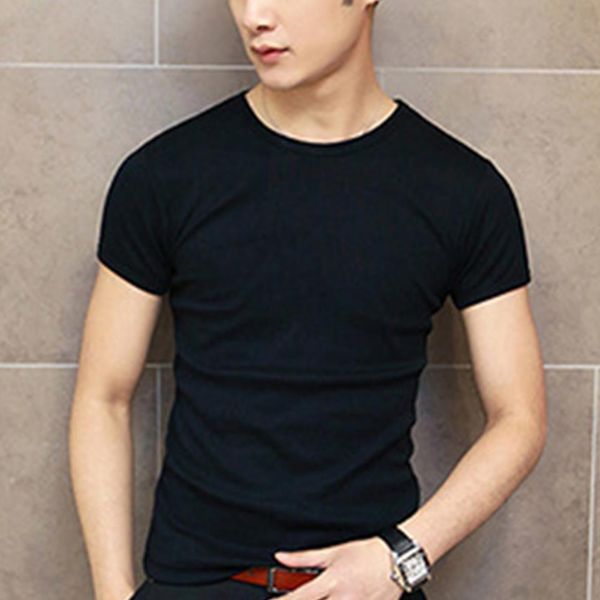 

простые летние мужчины с коротким рукавом круглый воротник новый сплошной цвет повседневной тонкой футболки мужская одежда мужская рубашка, White;black