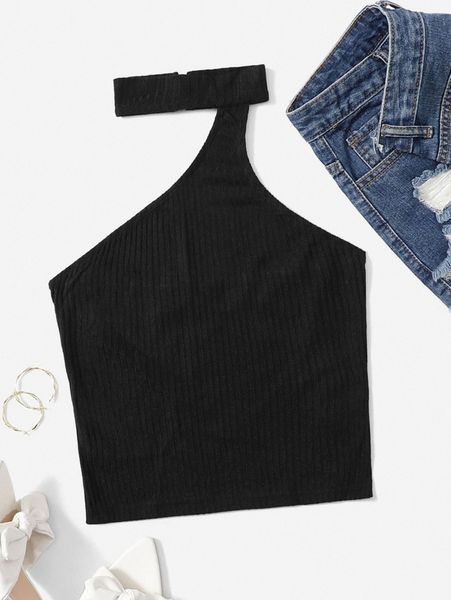 

rib knit halter j09n#, White