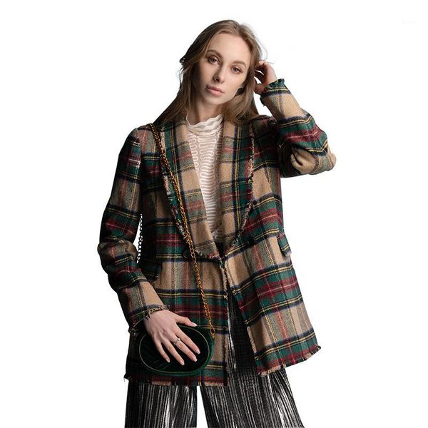 

plaid tweed overcoat fashion of lapel jacket1, Black