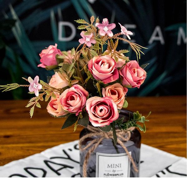 

1 bouquet 10 head artificial silk cloth fake flowers leaf peony floral home wedding party home decor blue tea rose small bbyiuw