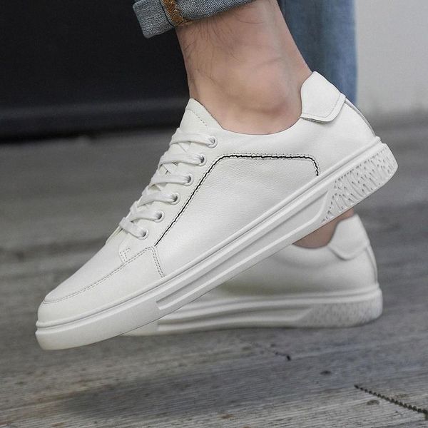 

fashion genuine leather men casual shoes lace up sneakers footwear soft rubber male flats shoe black white mens shoes #nr33