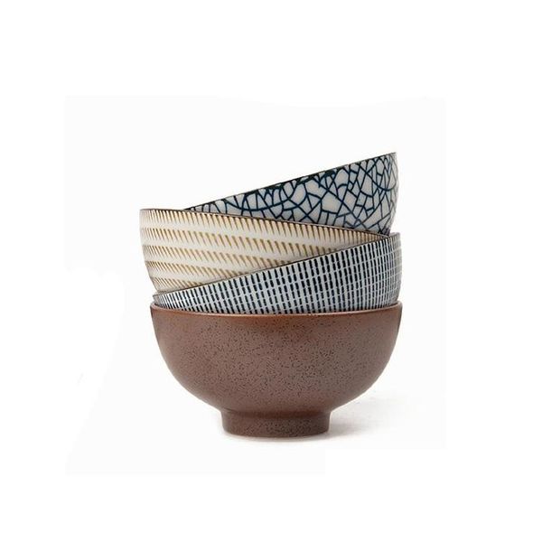 

japanese ceramic bowl set of 4 vintage ceramic footed bowls for rice soup noodle crack stone ring line four sqcbyv lyqlove
